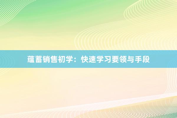 蕴蓄销售初学：快速学习要领与手段